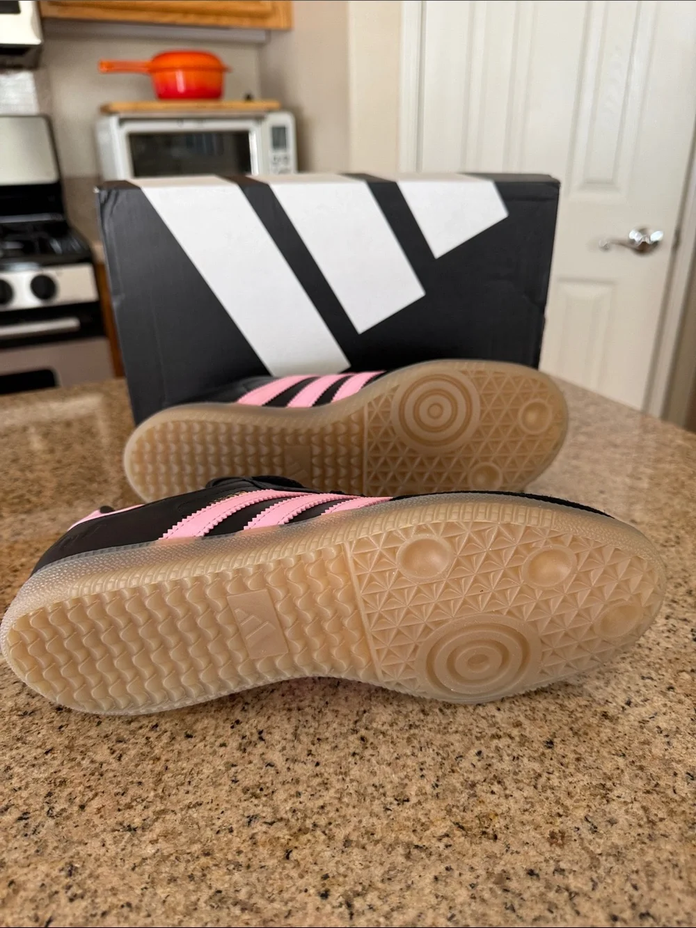 adidas Samba MESSI SOCCER Black with Pink Stripes and Gum Sole 8.5 men/9.5 women